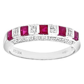 0.53ct Square Ruby and 0.1ct Round Diamond Pave Set Half Eternity Ring in UK Hallmarked 9ct White Gold